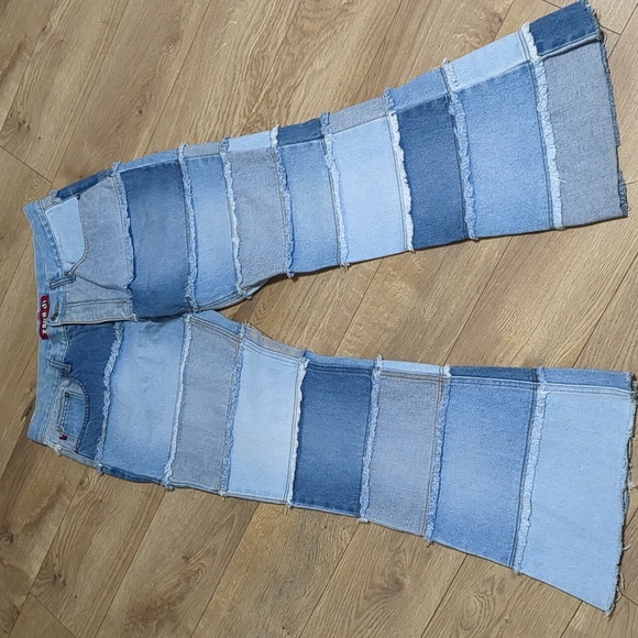 Vtg '00s Zana di patchwork flare jeans size 11 - Picture 5 of 13